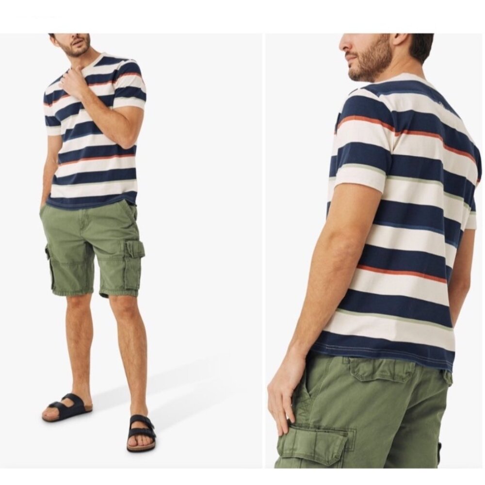 Fat Face Mens West Bay Stripe short sleeve T-Shirt Ecru Cotton XL casual